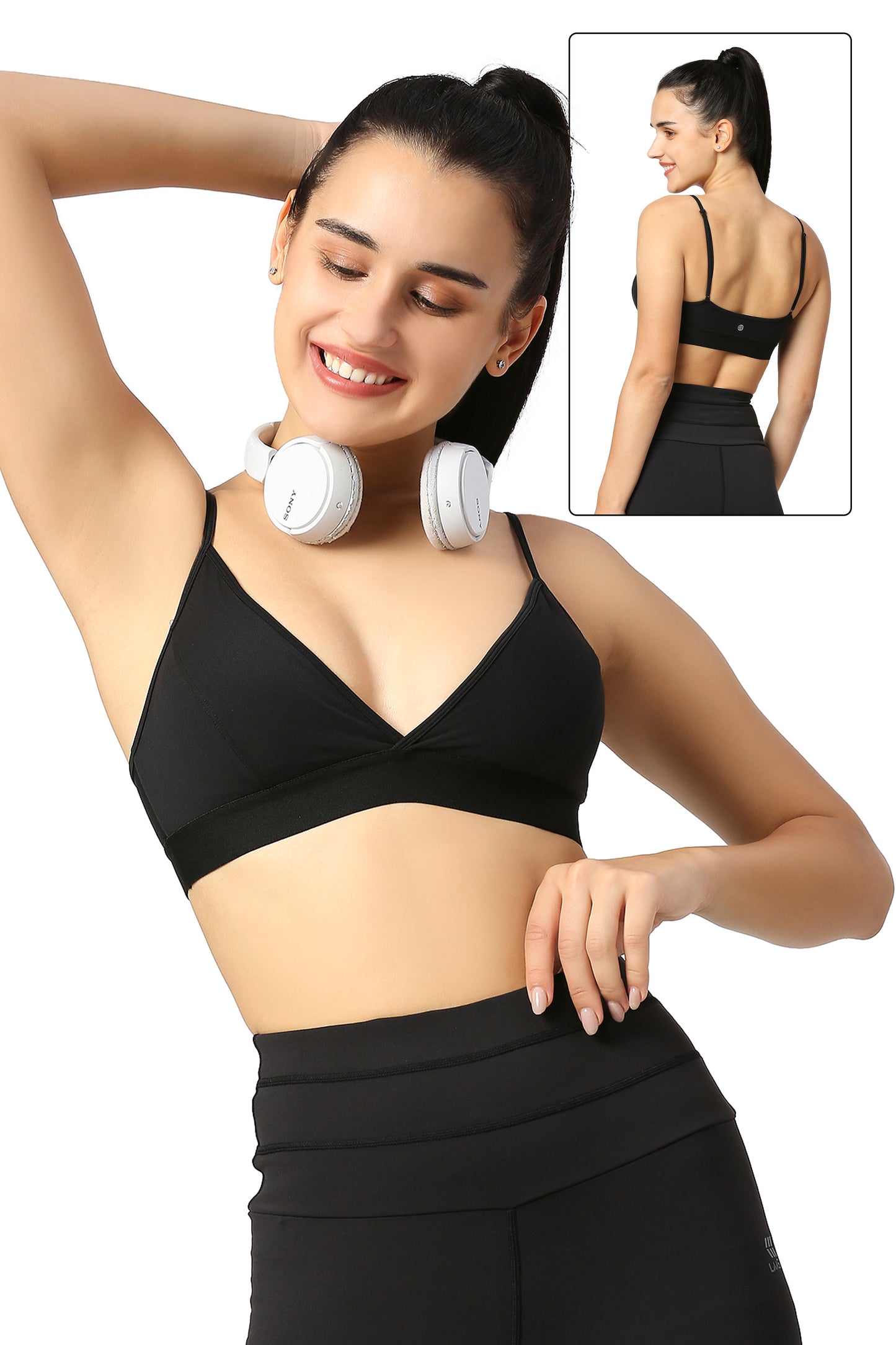 V-neck triangle pad plunge sports bra