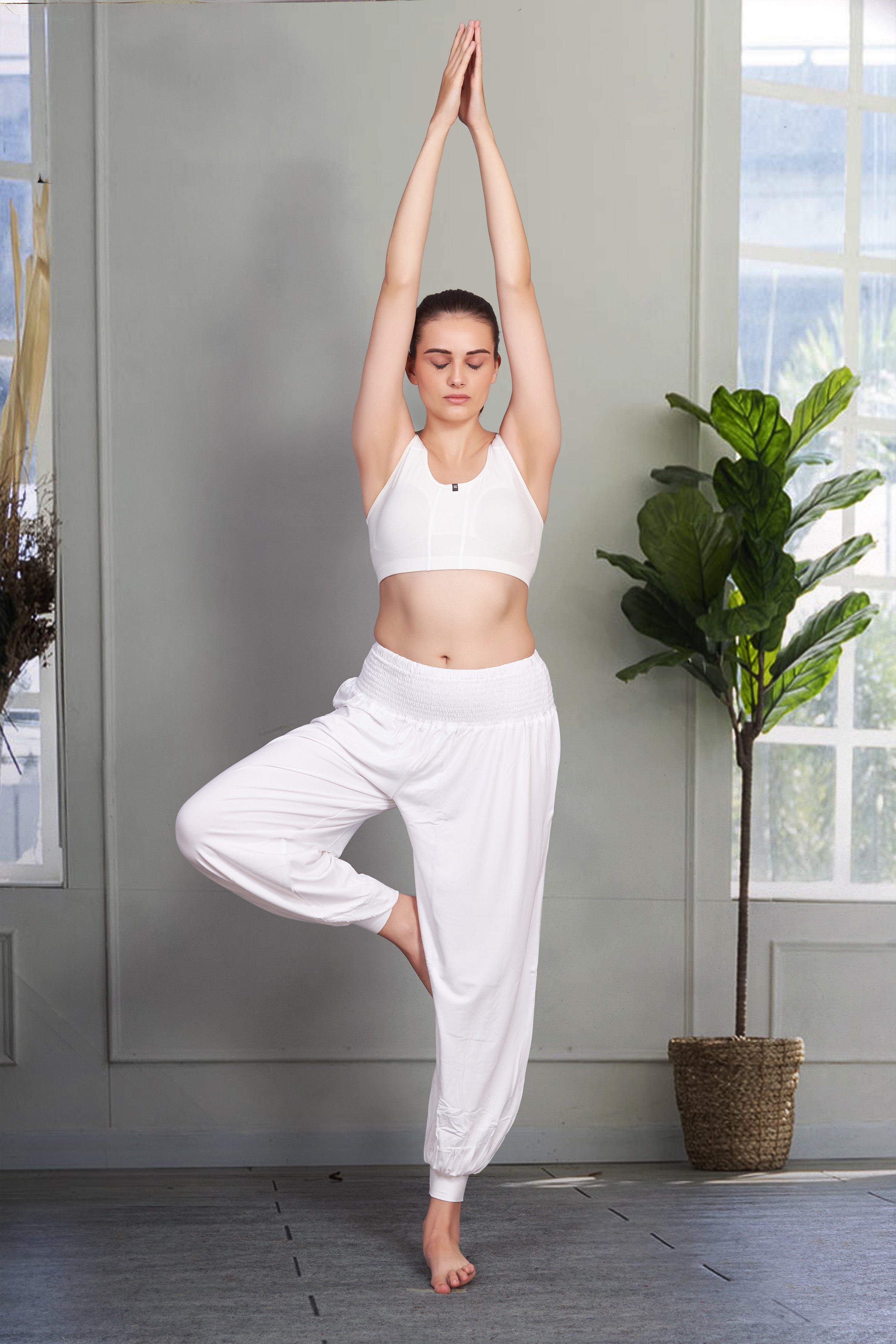 TESNN Women's Boho Pants Comfy Harem Smocked Waist Yoga Pants with Pockets  Lounge Jogger Pants 