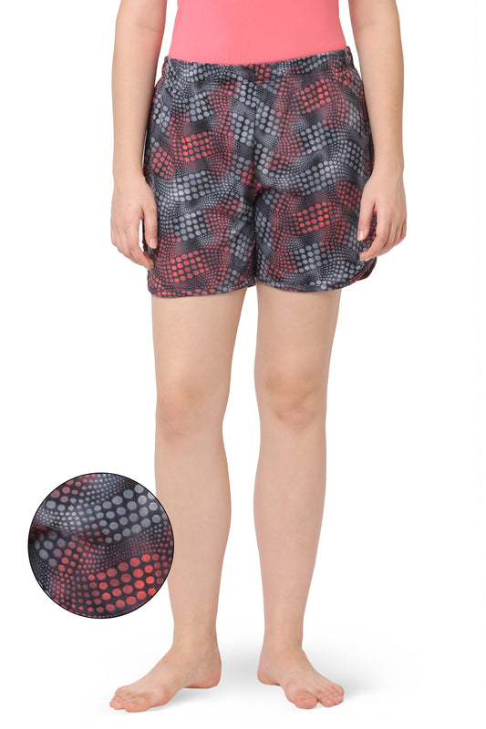 DOT PRINTED COTTON CURVED HEM NIGHT SHORTS
