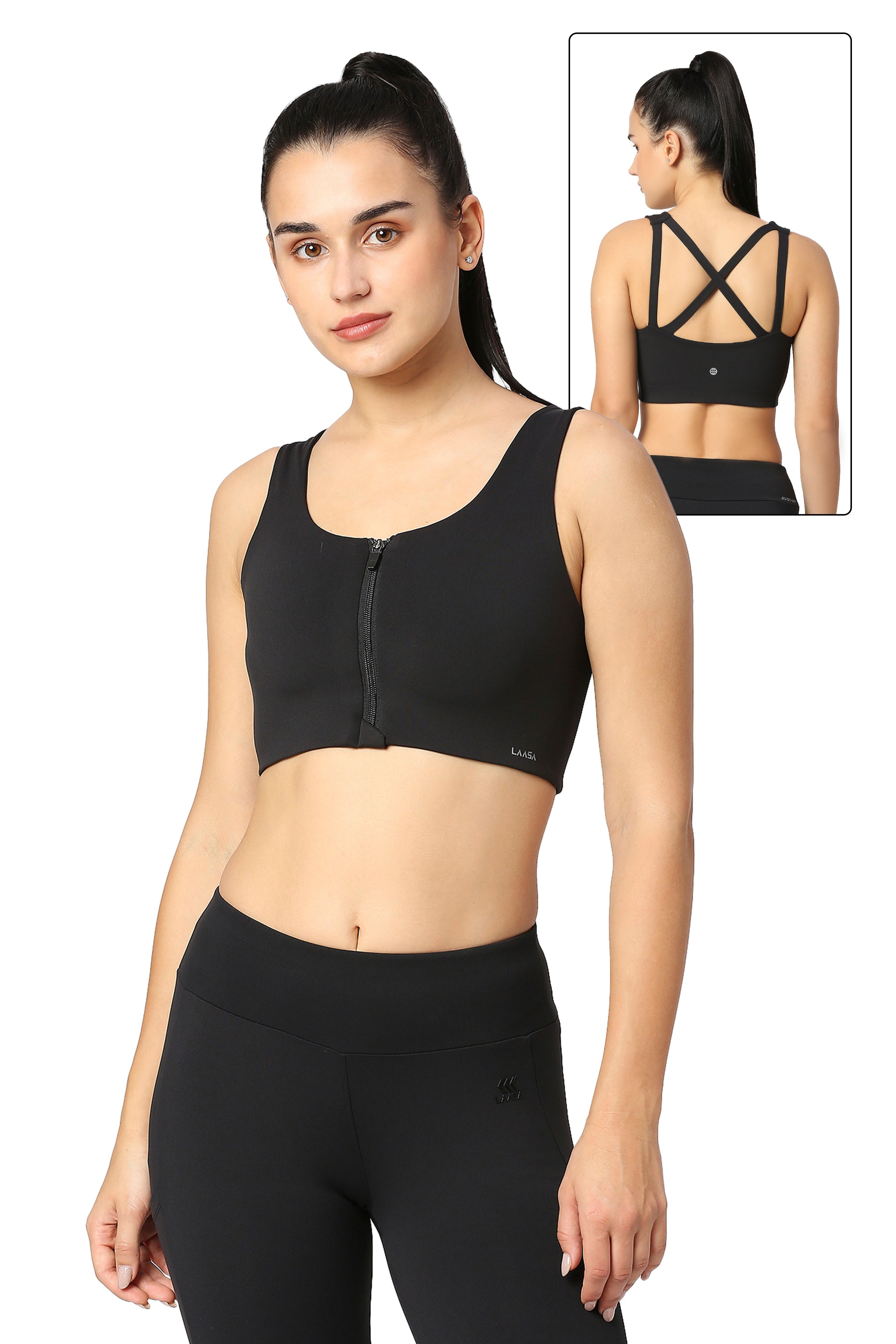 VFUS Women's Sports Bra Zip Front Open Back Square Neck Medium-high Support  Workout Tank Tops for Gym(X-Small,Black) at  Women's Clothing store
