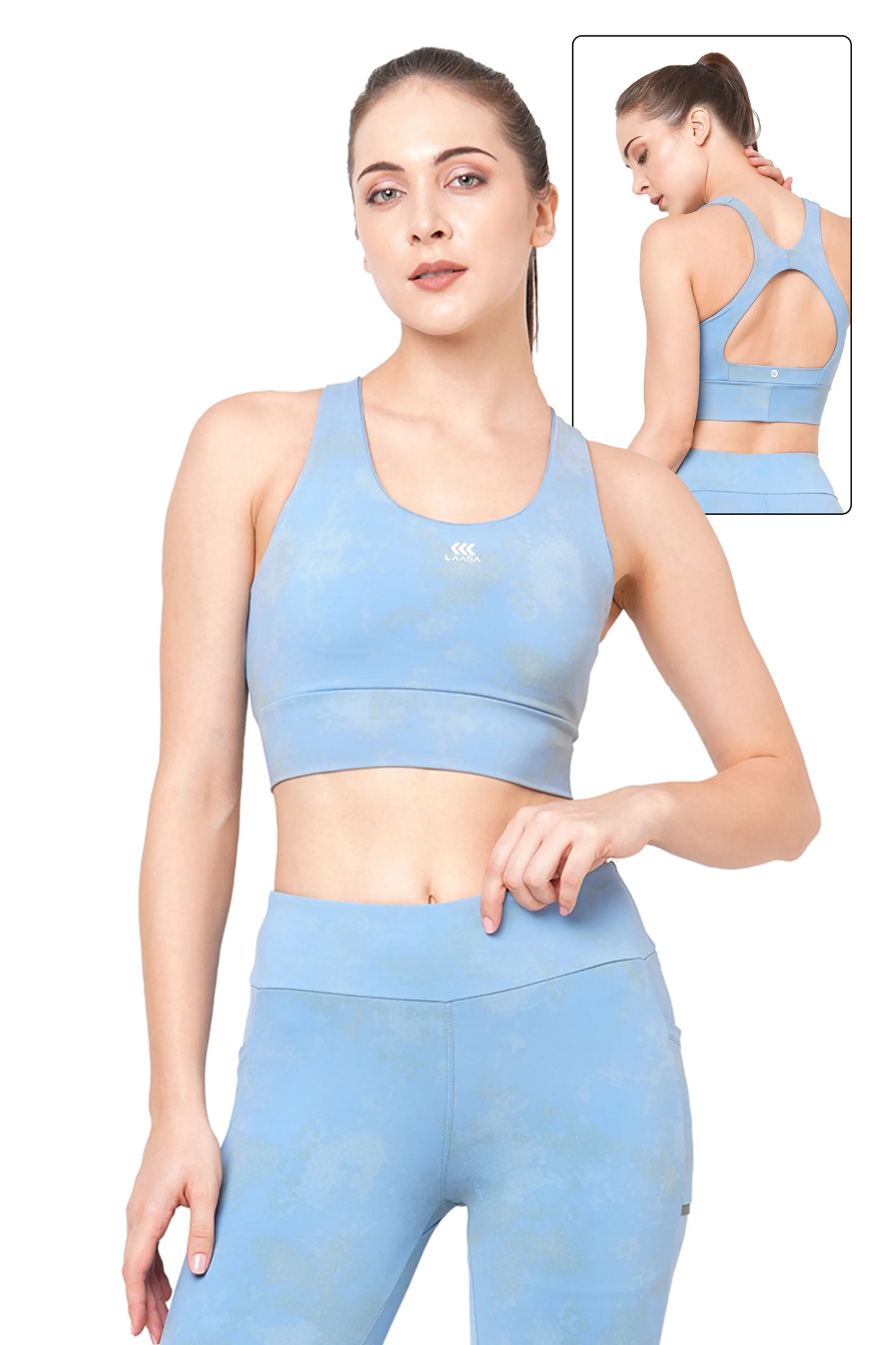 JUST-DRY CAROLINA BLUE EARTHY PRINTED HIGH IMPACT WORKOUT SPORTS BRA