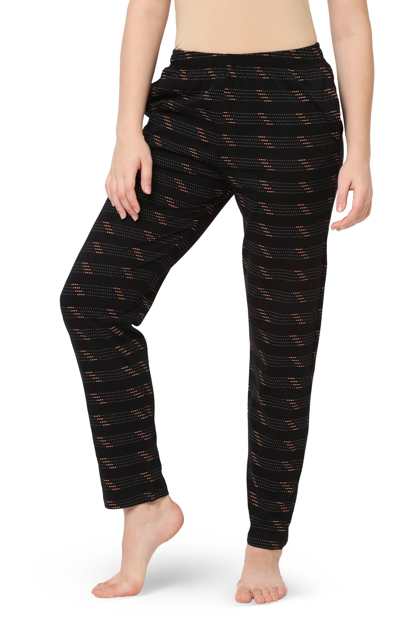 WOMEN'S PRINTED PYJAMAS WITH DOTTED STRIPE & SIDE POCKETS