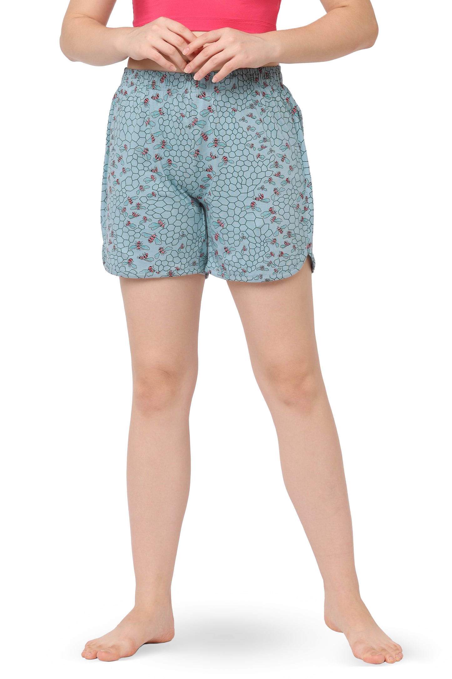 HONEYBEE PRINT CURVED HEM NIGHTWEAR LOUNGE SHORTS