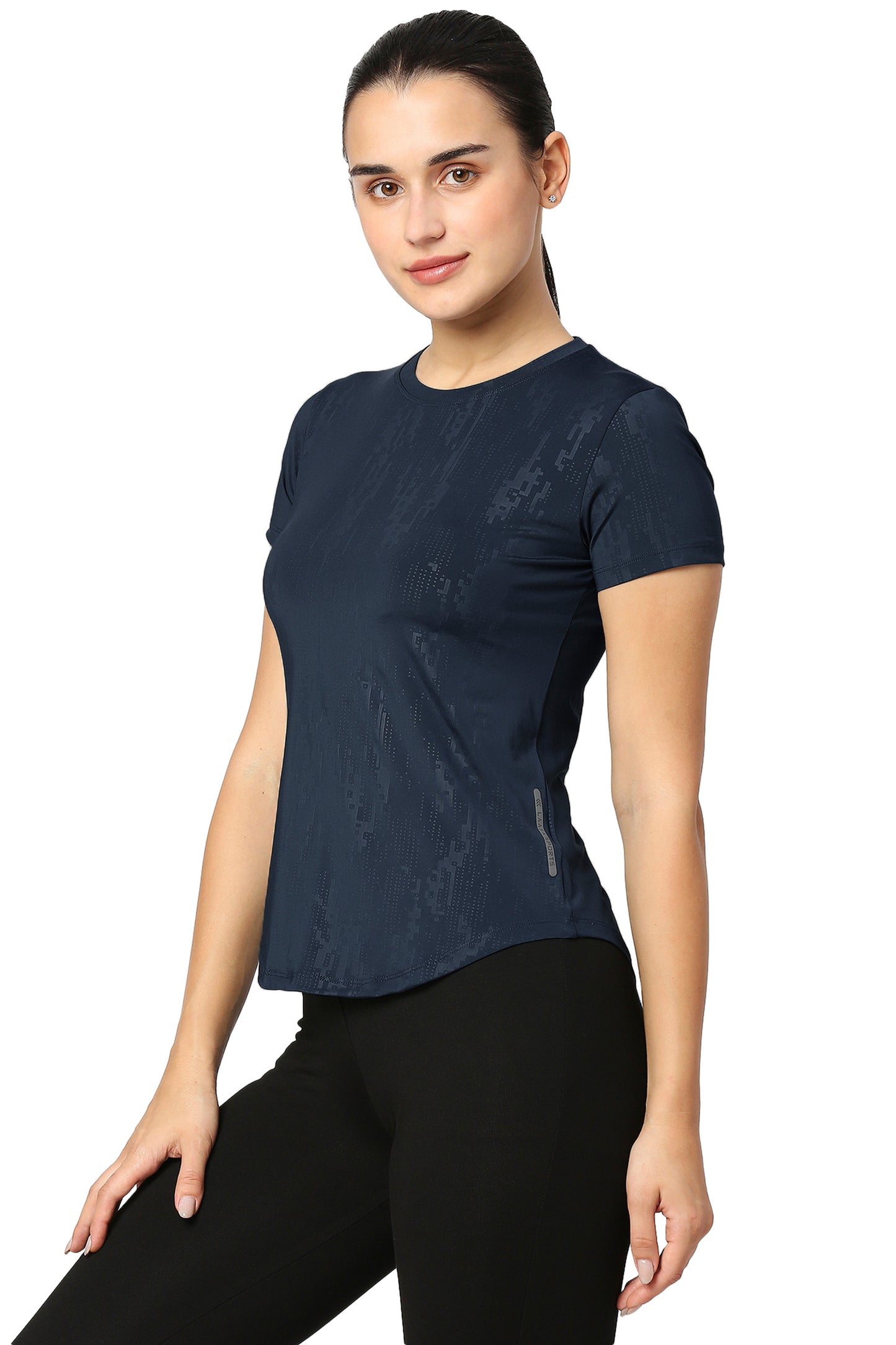 CURVED HEM EMBOSS PRINT GYM WORKOUT TEE