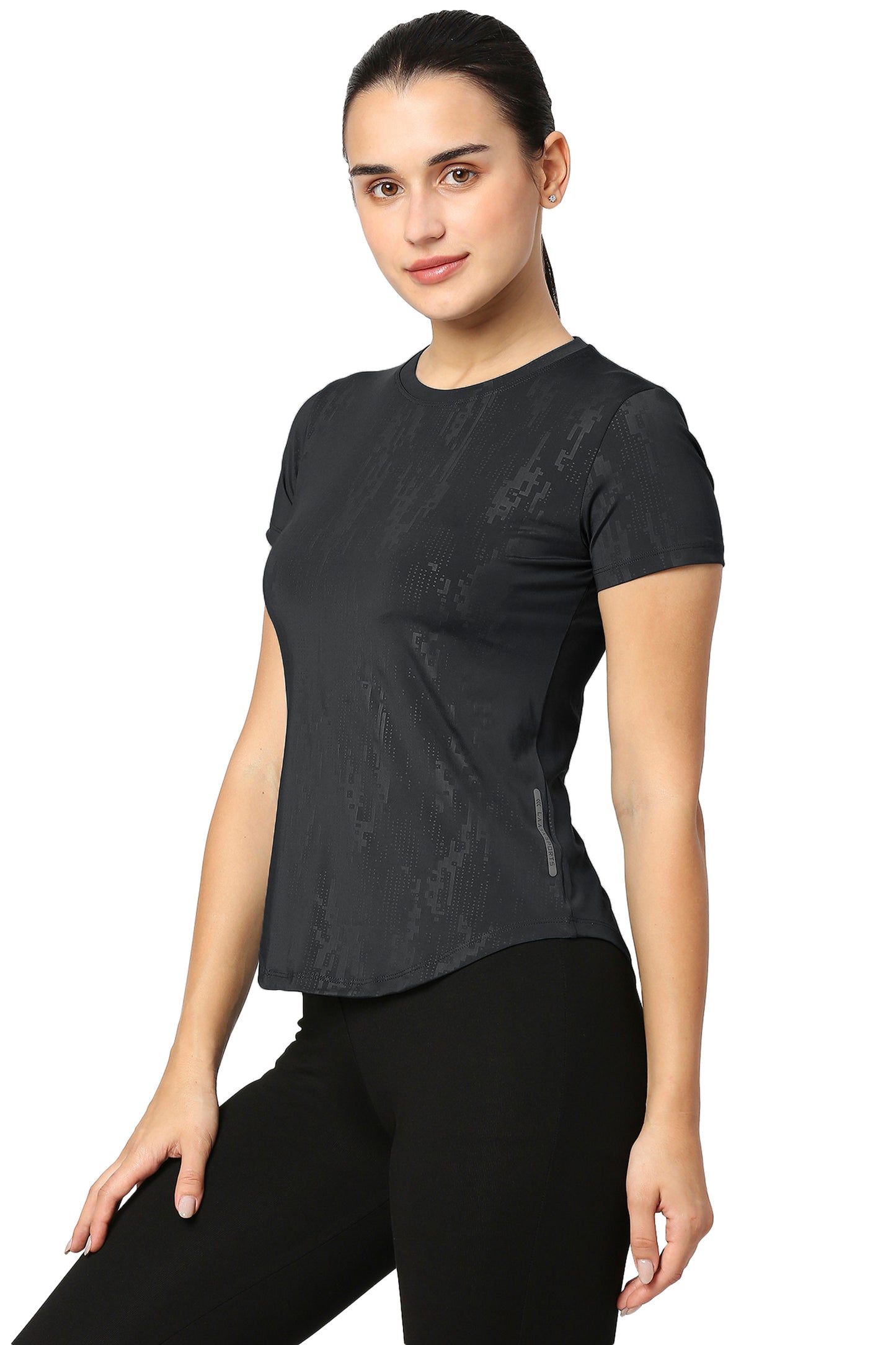 CURVED HEM EMBOSS PRINT GYM WORKOUT TEE