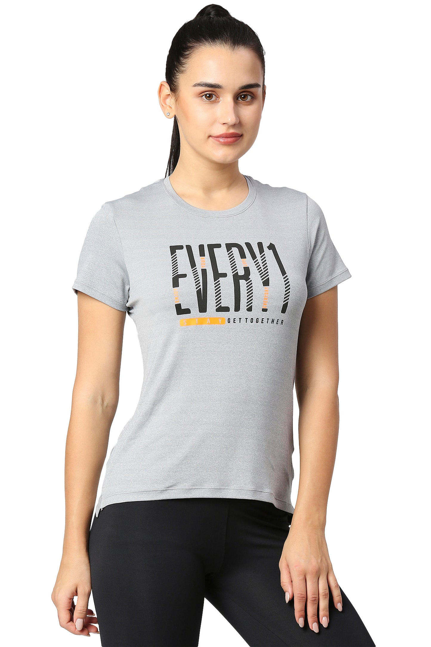 JUST-DRY GREY MELANGE WORKOUT T-SHIRT WITH SPLIT HEM
