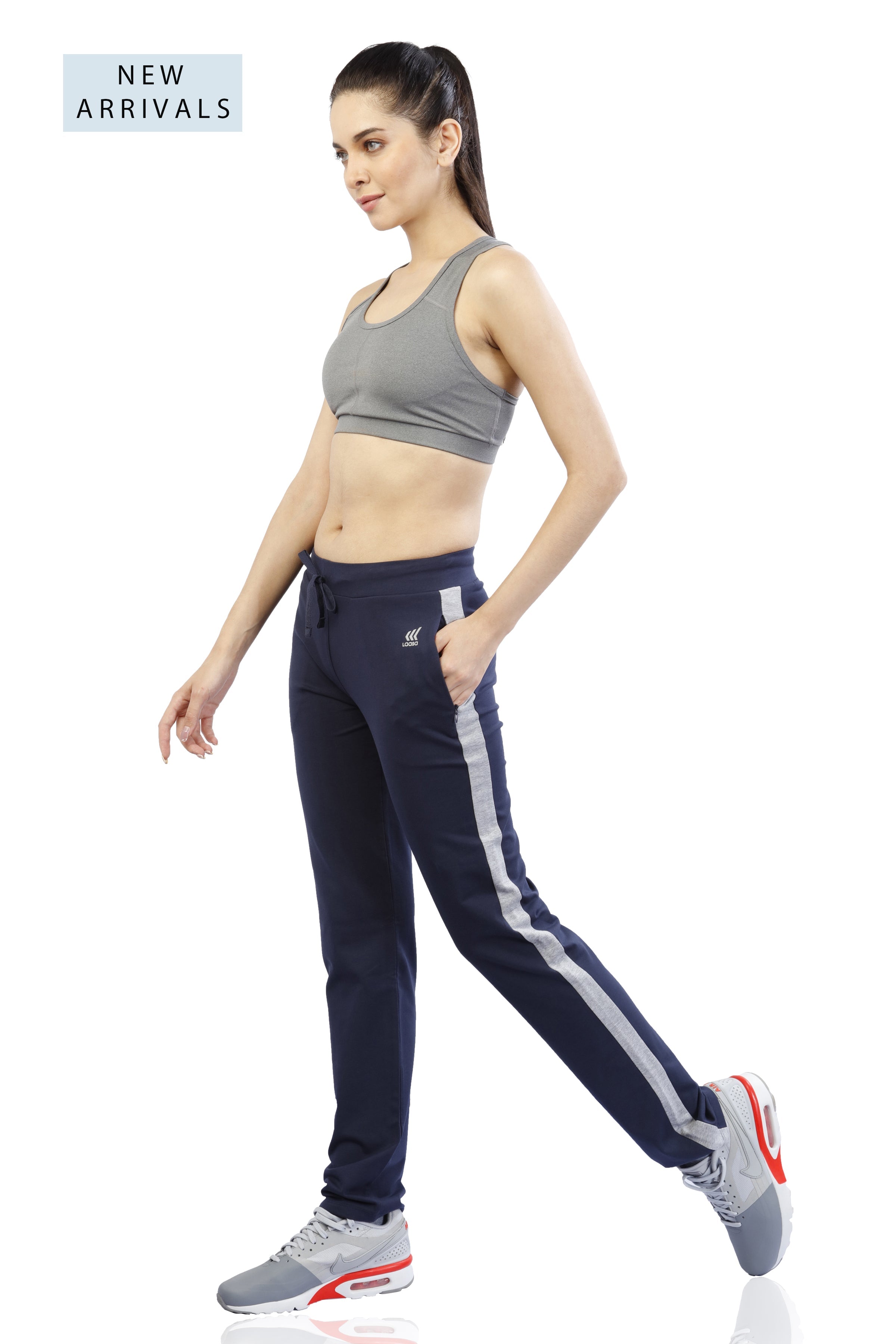 Easy Movement Cotton Rich Navy Blue Track Pant for Women – Laasa Sports