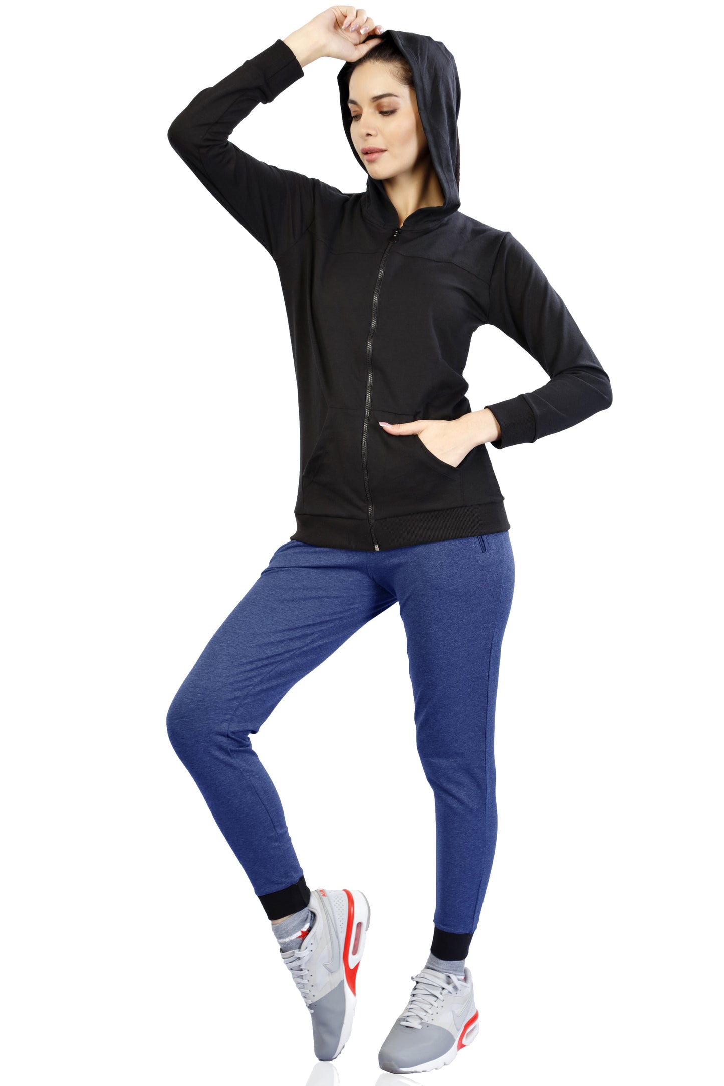 Women's Navy blue performance cotton joggers for gym and casual wear – Laasa Sports