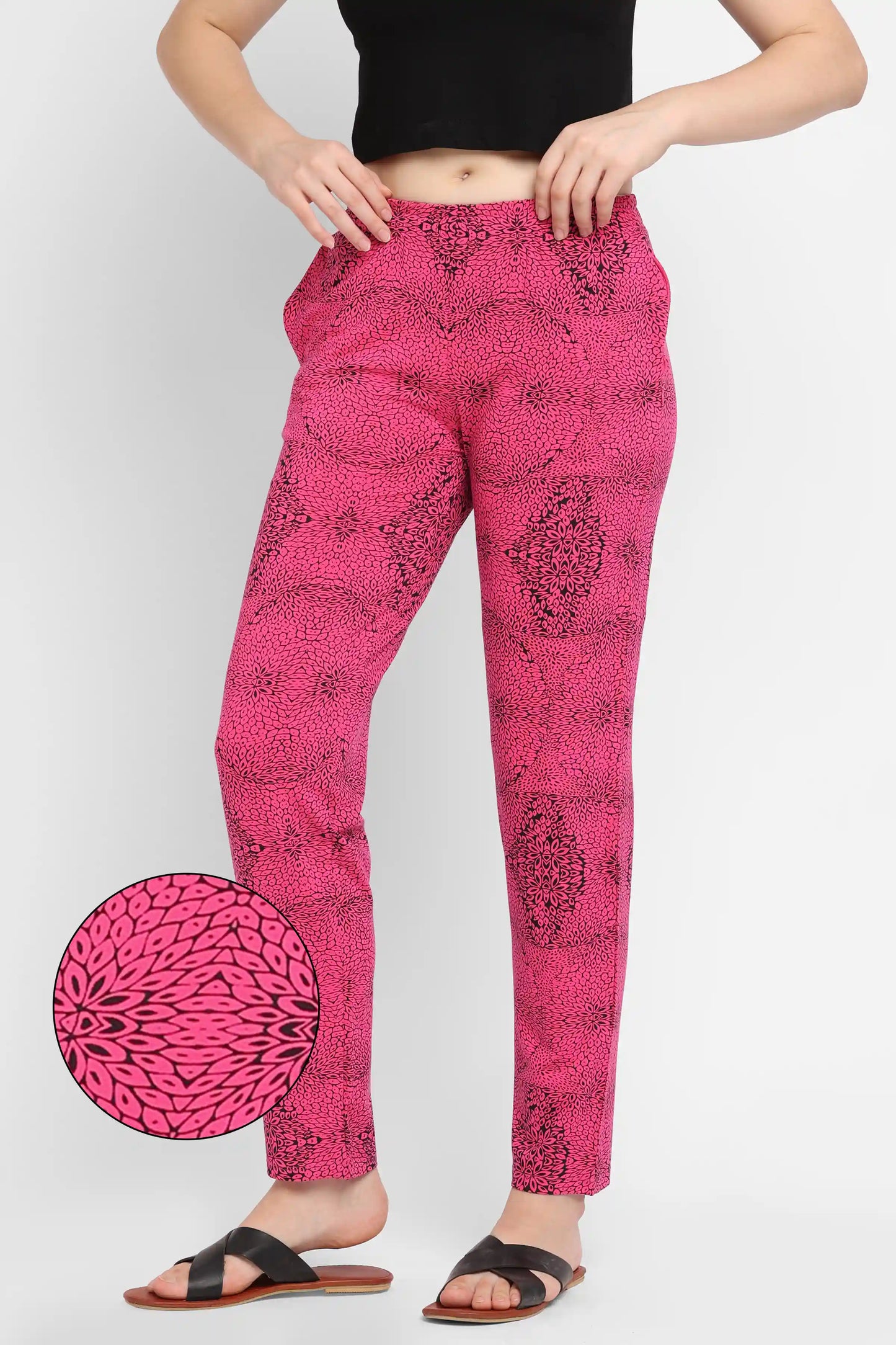 WOMEN BRIGHT PINK FLORAL PRINTED PYJAMA