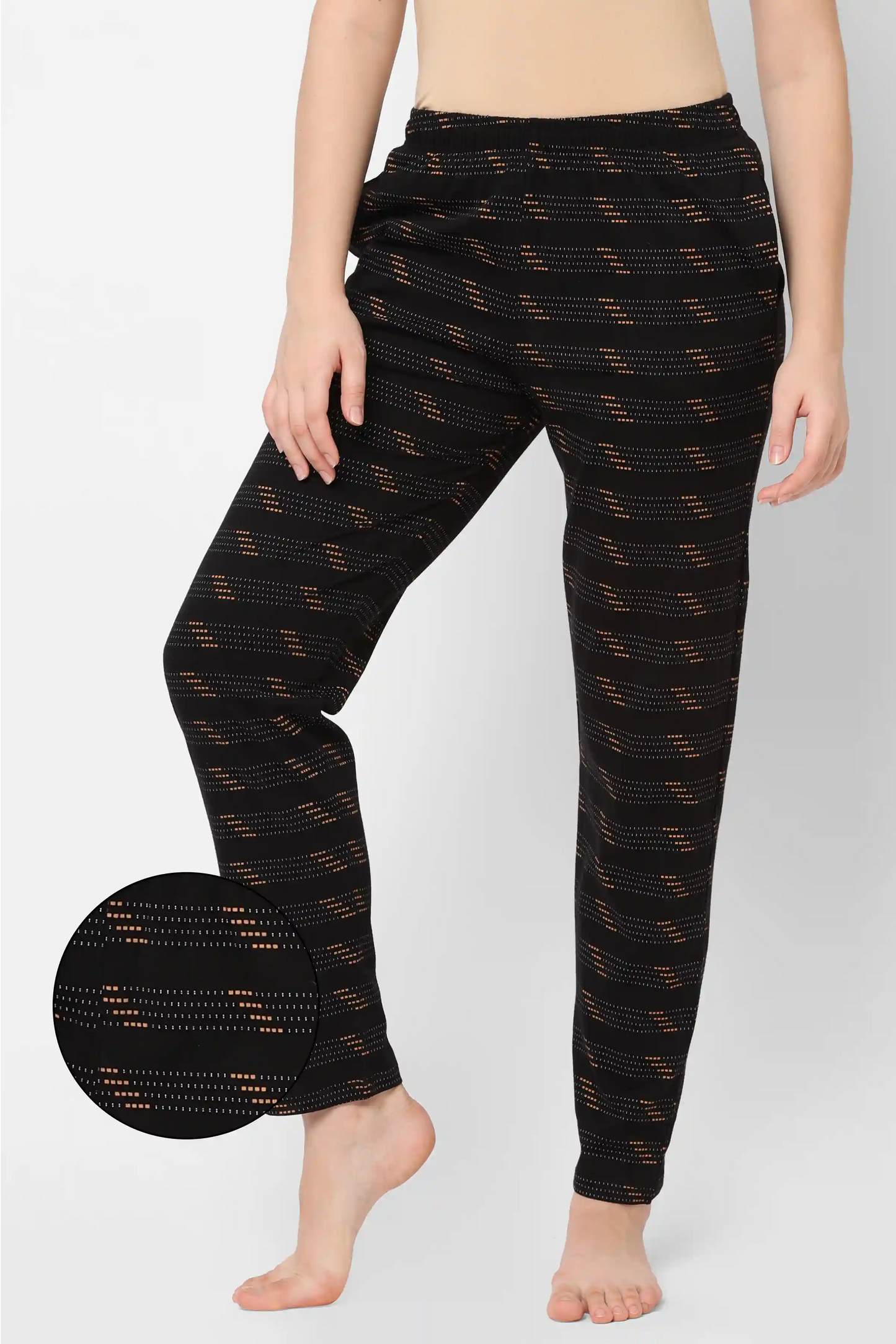 WOMEN'S PRINTED PYJAMAS WITH DOTTED STRIPE & SIDE POCKETS