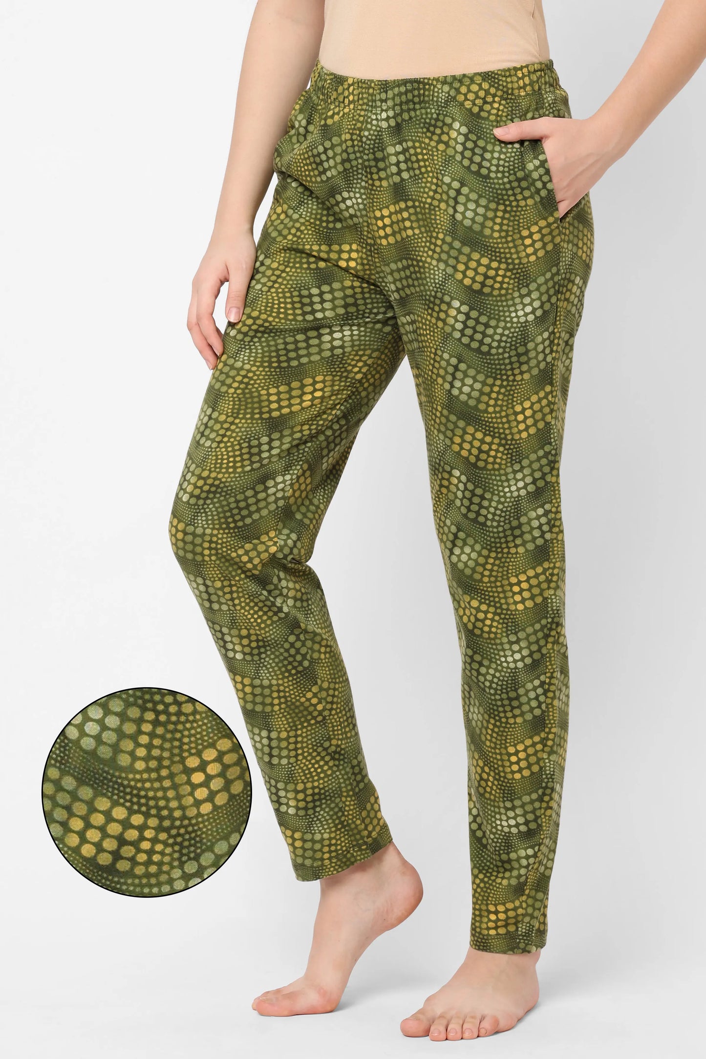 WOMEN'S COTTON KNIT PRINTED PYJAMA / LOUNGE PANTS - GREEN