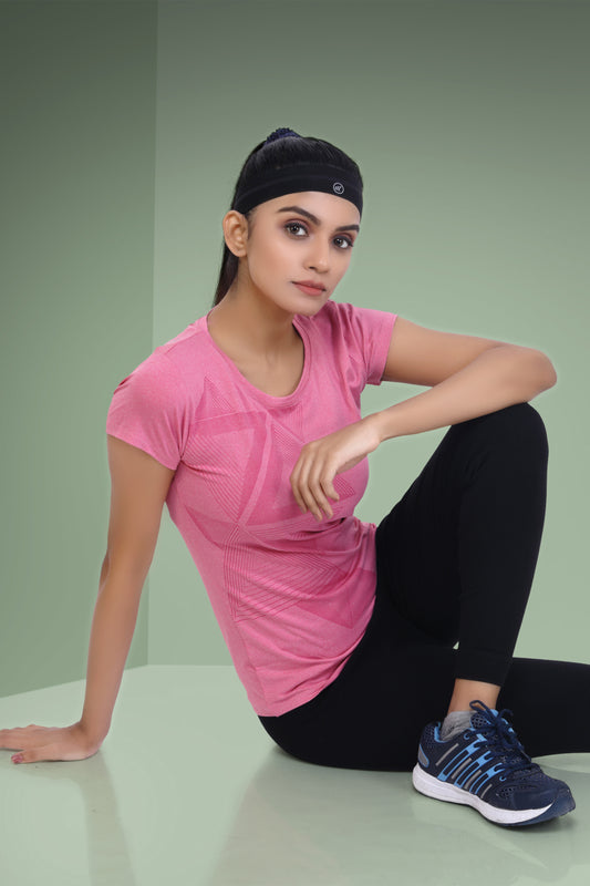 JUST-DRY TRIANGLE PRINTED PINK MELANGE TEE