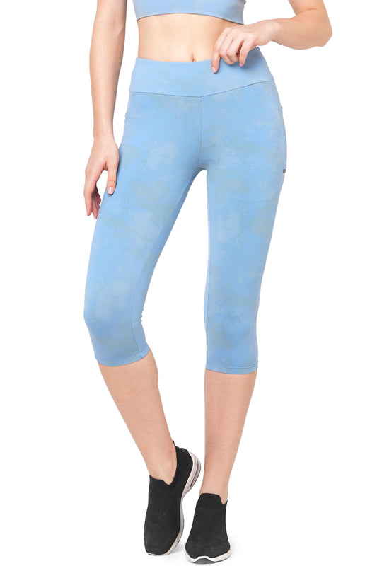 Light grey melange High-waisted leggings with sports print - Buy Online