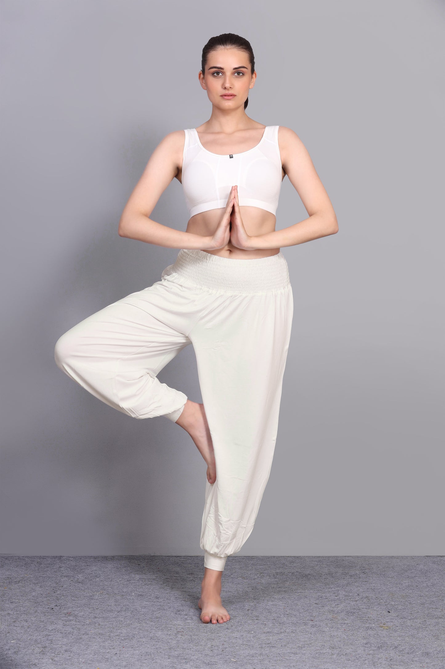 WOMEN SOLID SMOCKED WAIST BOHO HAREM PANTS