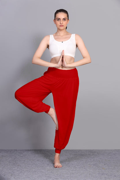 WOMEN SOLID SMOCKED WAIST BOHO HAREM PANTS