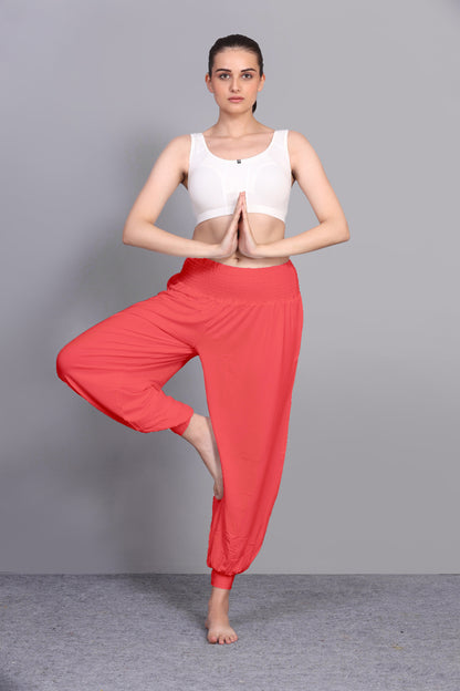 WOMEN SOLID SMOCKED WAIST BOHO HAREM PANTS