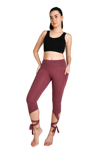 Women High-Rise Cotton Yoga Tights with Side Mobile Pockets