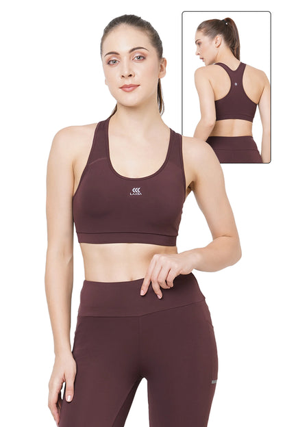 JUST-DRY CHOCOLATE BROWN HIGH IMPACT HIIT COMPRESSION SPORTS BRA