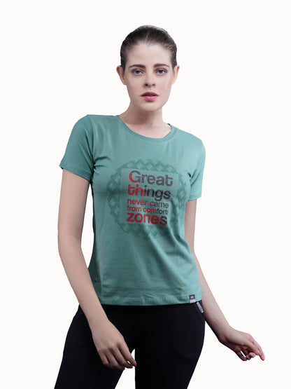 PRINTED ROUND NECK HALF SLEEVE COTTON CROP T-SHIRT FOR WOMEN