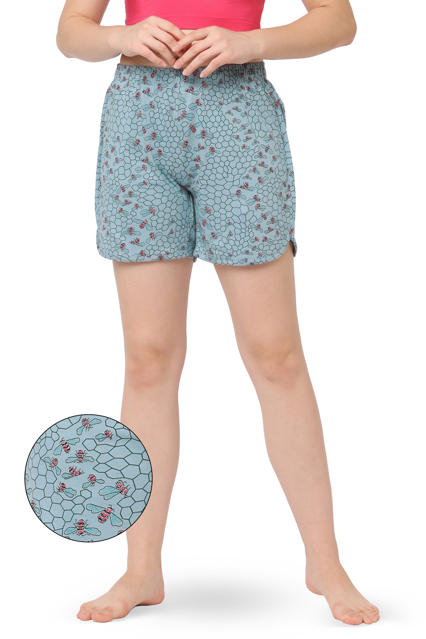 HONEYBEE PRINT CURVED HEM NIGHTWEAR LOUNGE SHORTS