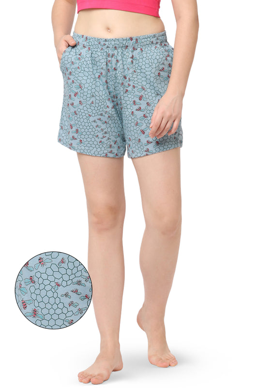 WOMEN’S CASUAL SHORTS WITH HONEY BEE PRINT & LOOSE FIT DESIGN