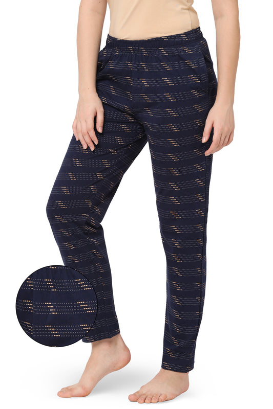 WOMEN'S PRINTED PYJAMAS WITH DOTTED STRIPE & SIDE POCKETS