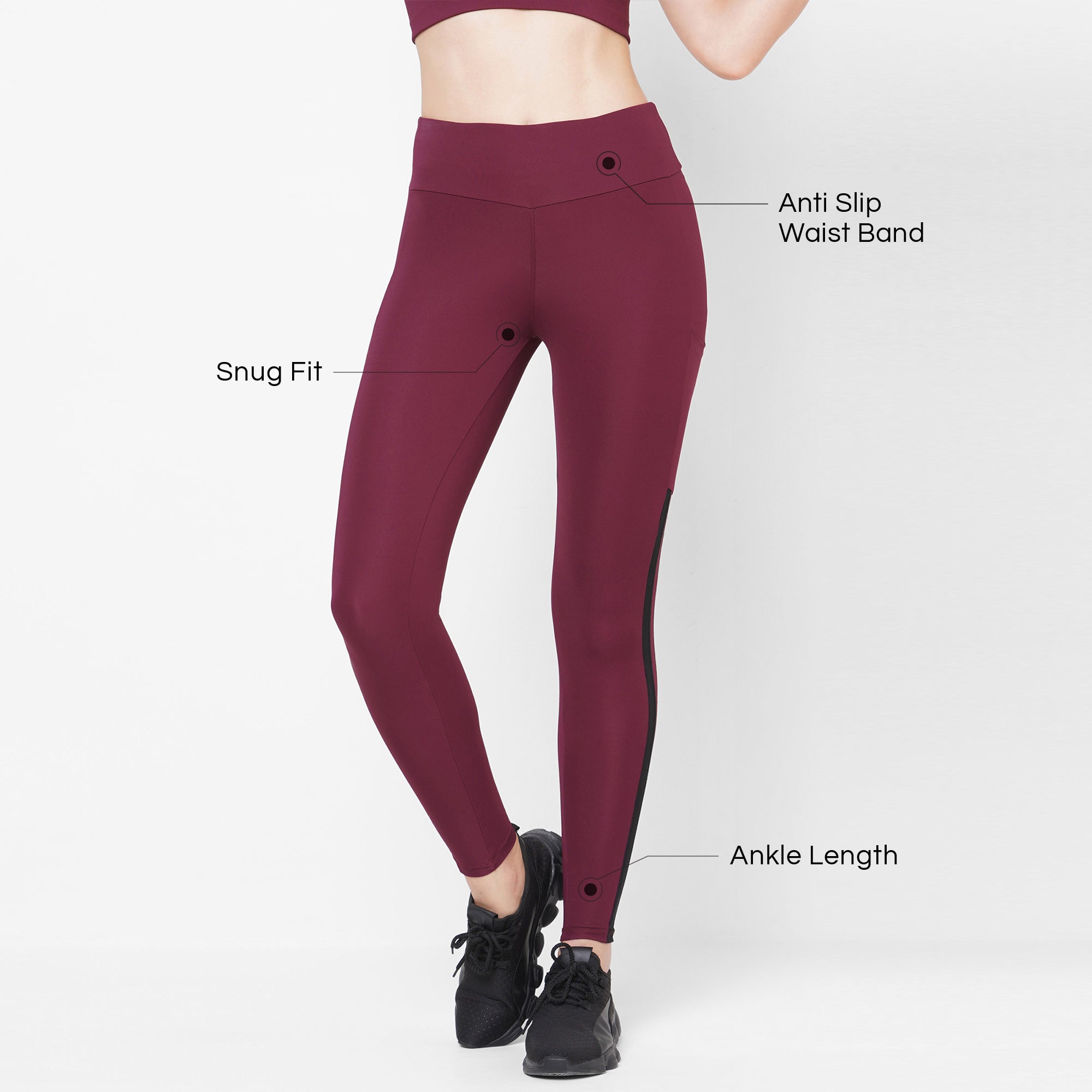 MAROON MESH PANEL 7 8 GO TRAIN TIGHTS