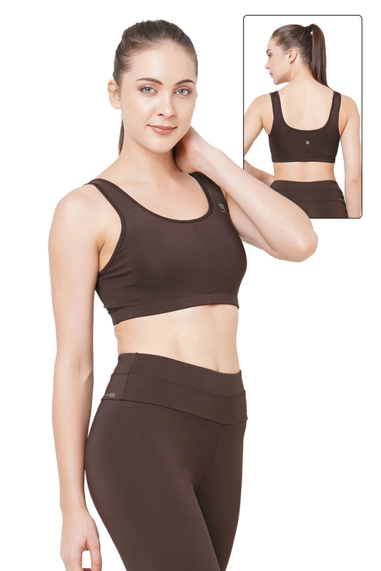 JUST-DRY COCOA BROWN FULL COVERAGE SLIP ON ESSENTIAL SPORTS BRA