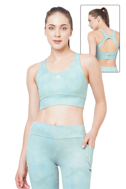 JUST-DRY DUSTY GREEN EARTHY PRINTED HIGH IMPACT WORKOUT SPORTS BRA