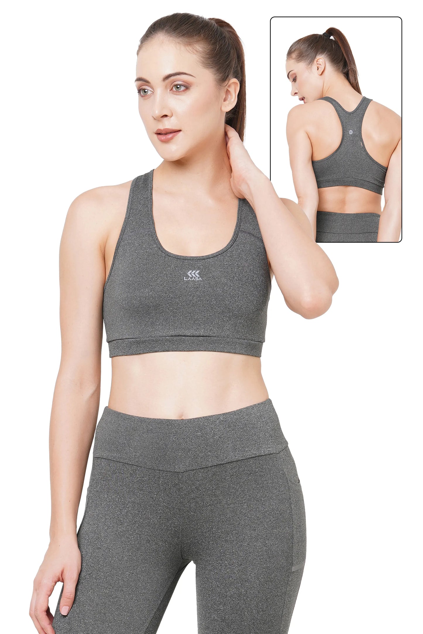 JUST-DRY Grey Melange High Impact Hit Compression Sports Bra for Women –  Laasa Sports