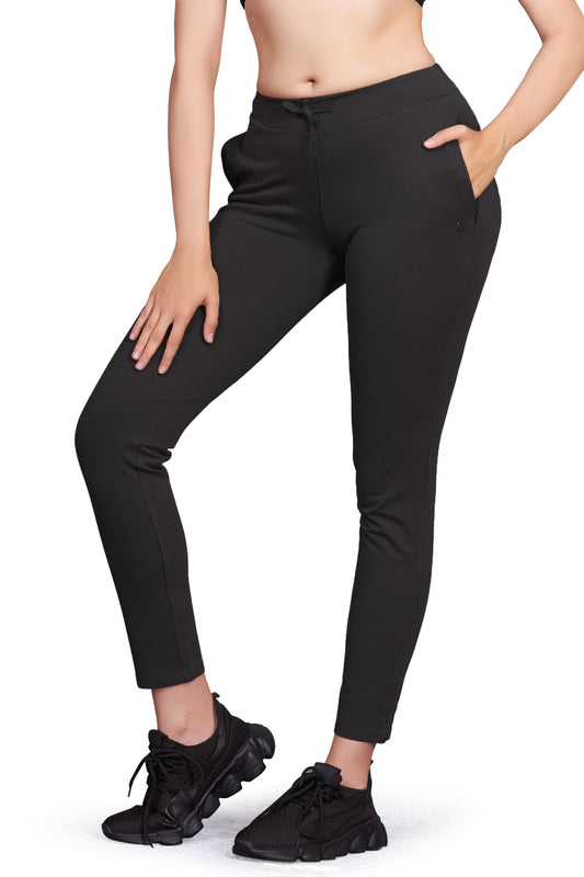 Buy Lovable Women Girls Cotton Lycra Solid Track Pants in Black