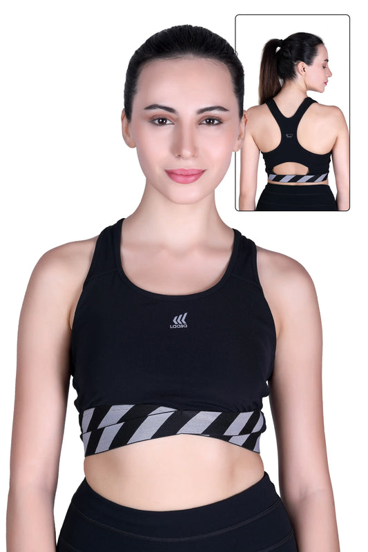 WOMEN JUST-DRY HIGH IMPACT GYM WORKOUT SPORTS BRA WITH REMOVABLE PADS
