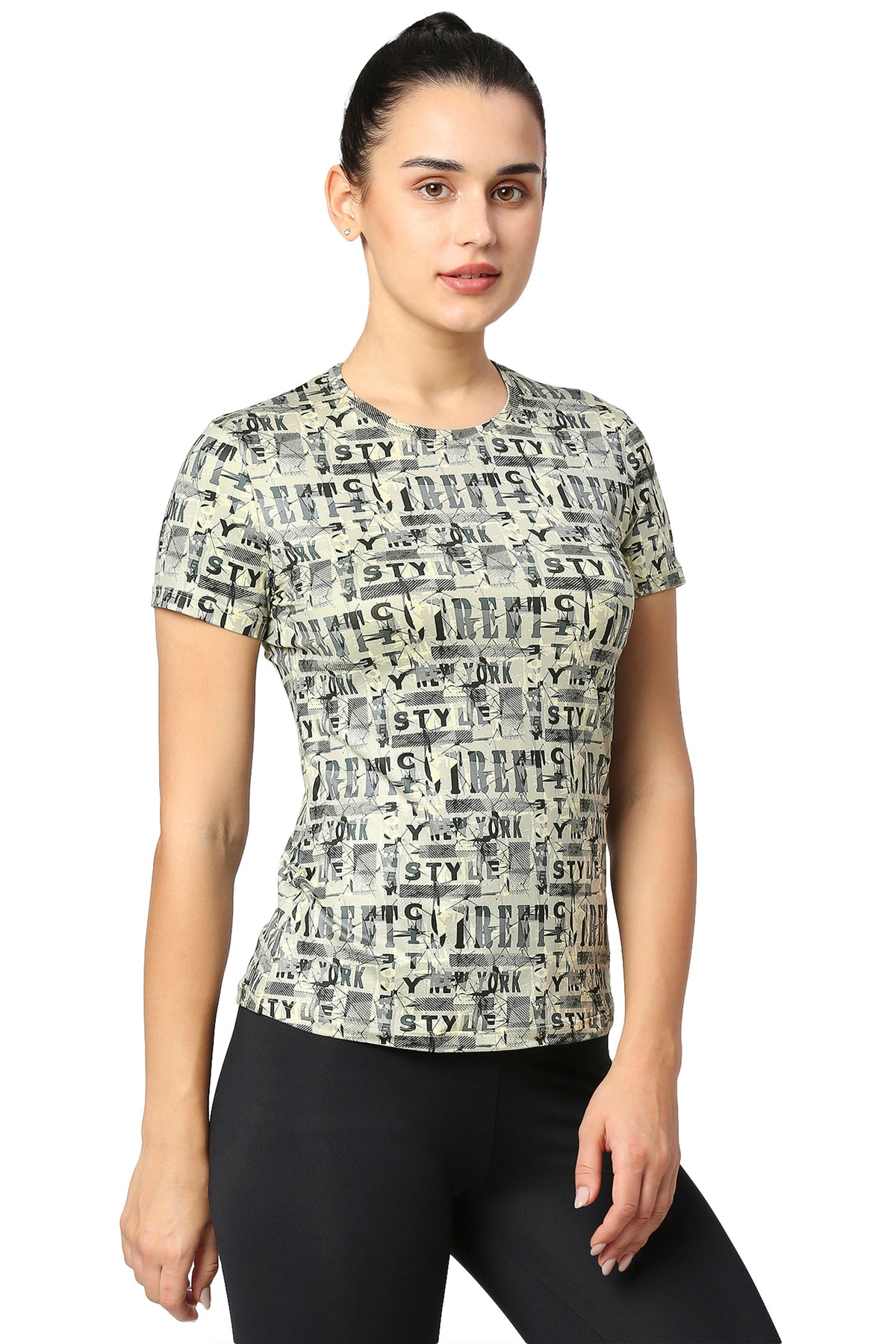 WOMEN’S ALL OVER TYPOGRAPHIC PRINT T-SHIRT