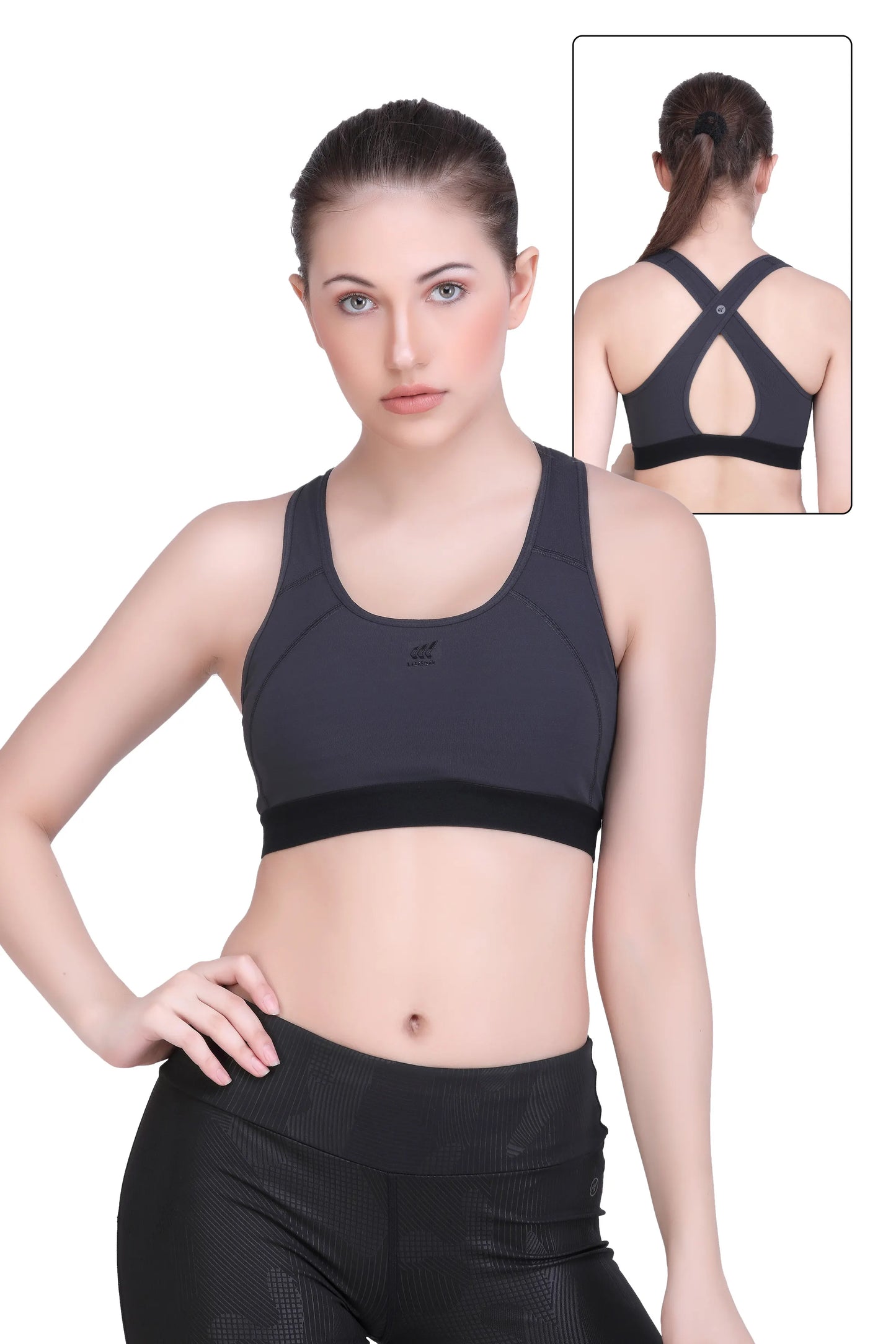 JUST DRY NYLON MATTE RUNNING SPORTS BRA WITH CROSS BACK STYLE