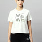 WOMEN COTTON MELANGE ME WE TEXTURED PRINTED CROP TEE