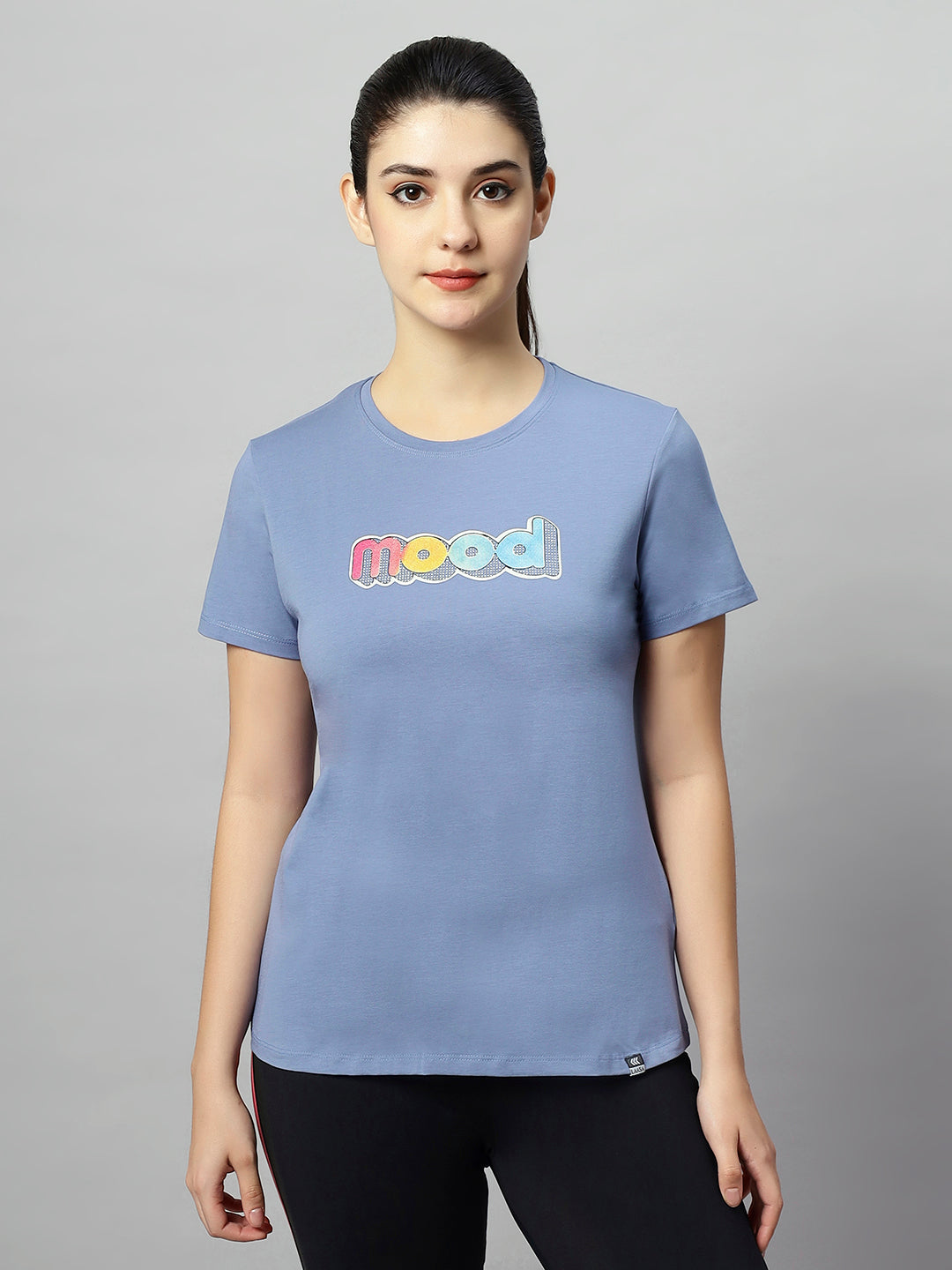 WOMEN BLUE COLORFUL MOOD PRINT SOFT COTTON T-SHIRT