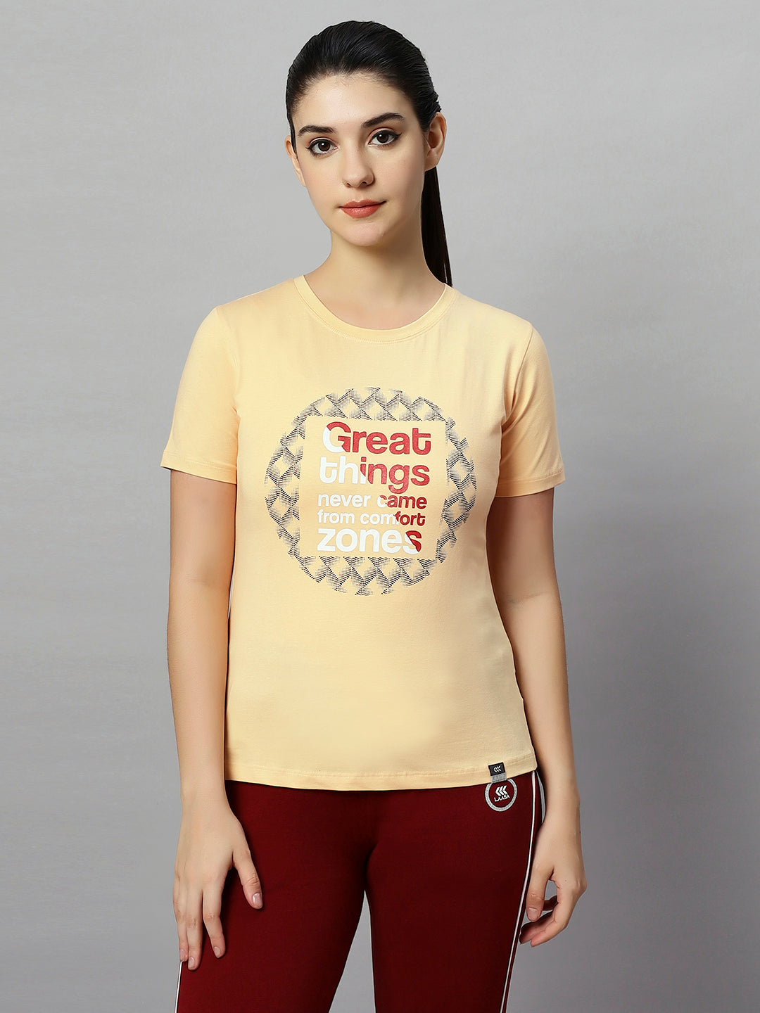 PRINTED ROUND NECK HALF SLEEVE COTTON CROP T-SHIRT FOR WOMEN