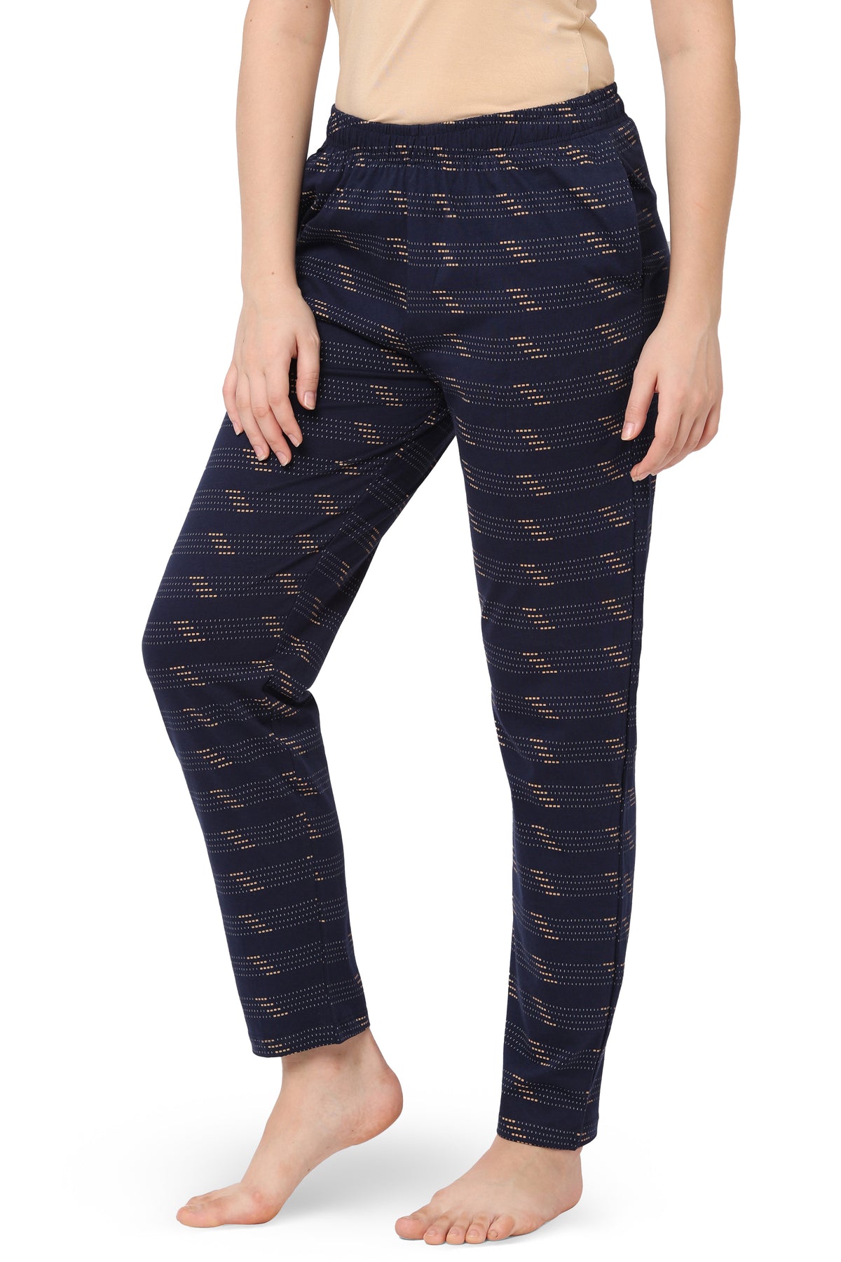 WOMEN'S PRINTED PYJAMAS WITH DOTTED STRIPE & SIDE POCKETS