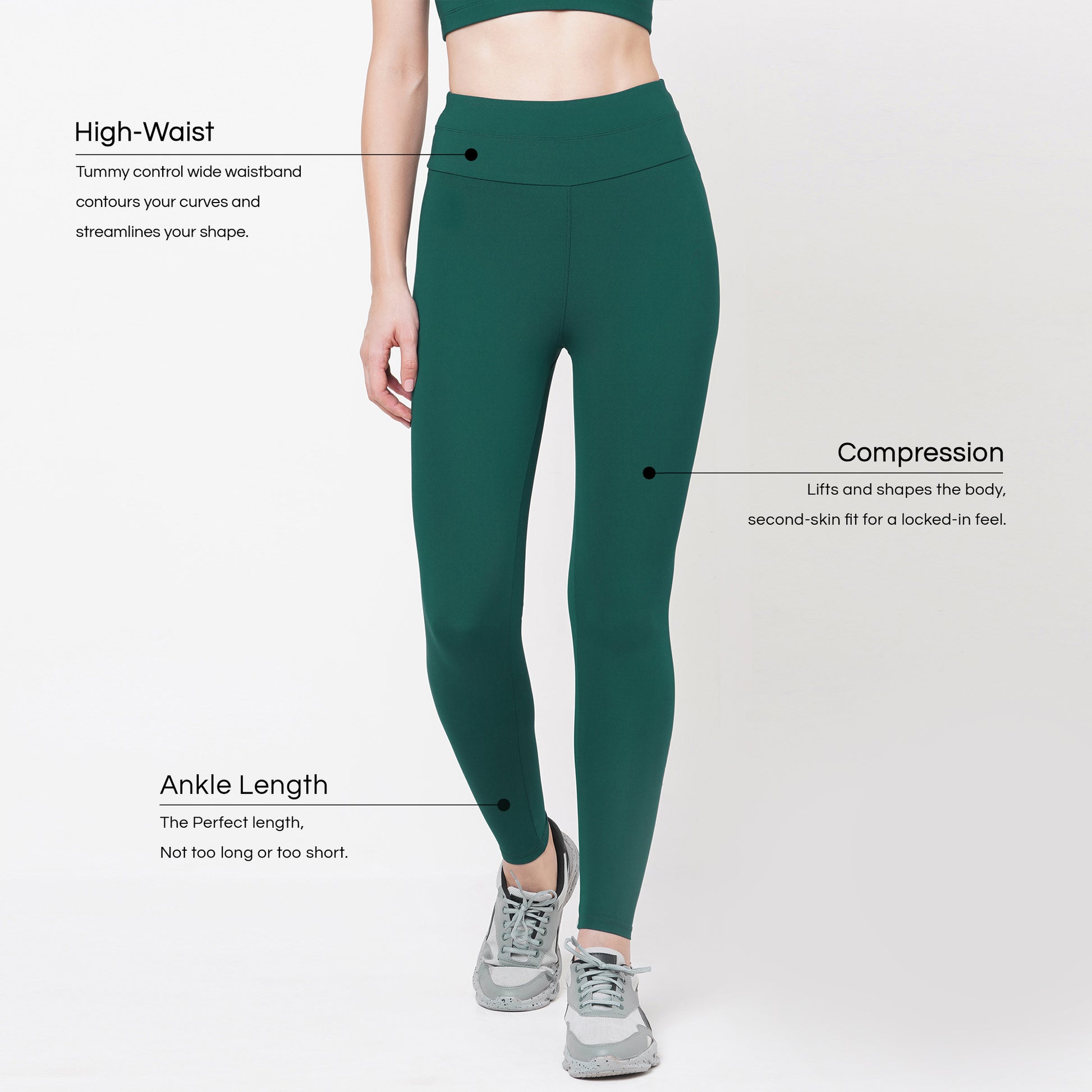 Green gym leggings for women, ankle length sports pants, gym tights.
