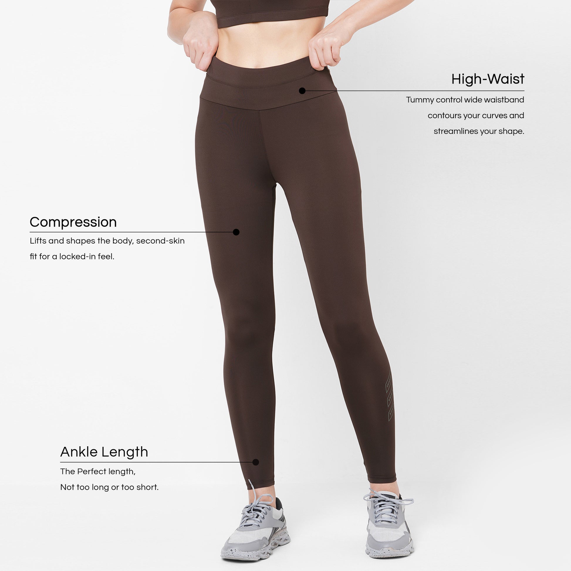 JUST-DRY Cocoa Brown 7/8 High Waist Running Tights for Women – Laasa Sports
