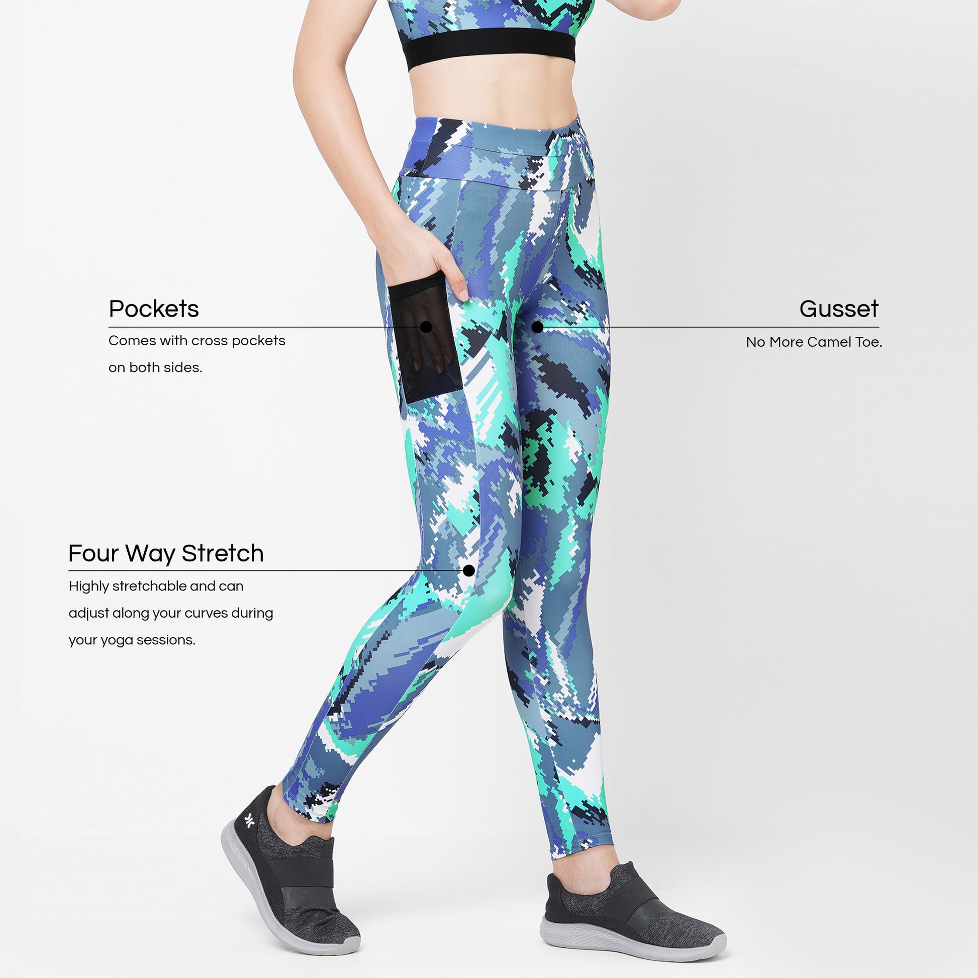 Women Steel Grey & Purple 7/8 Highwaist Camo Print Workout Tights – Laasa  Sports