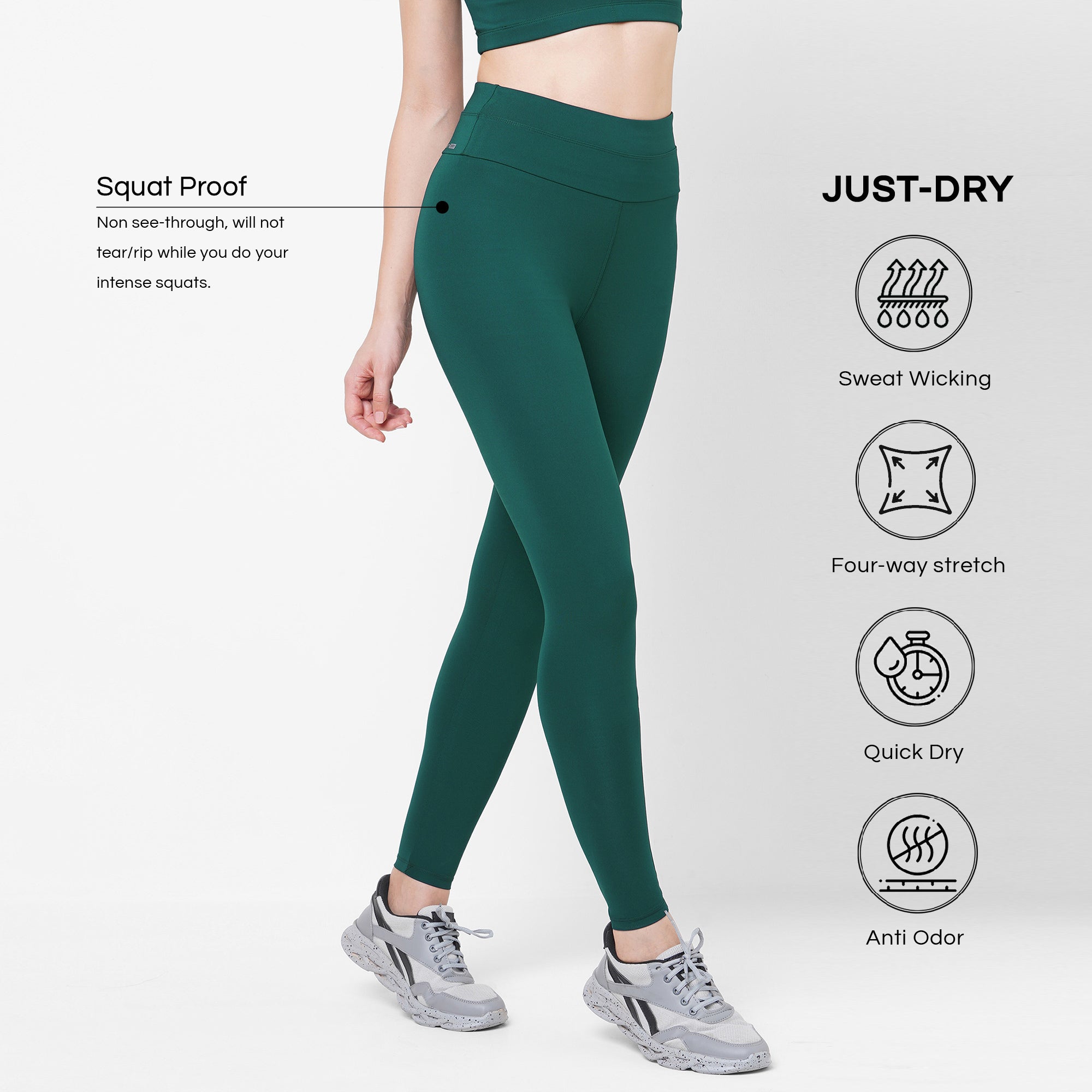 JUST DRY Deep Sea Green 7 8 High Waist Running Tights for Women