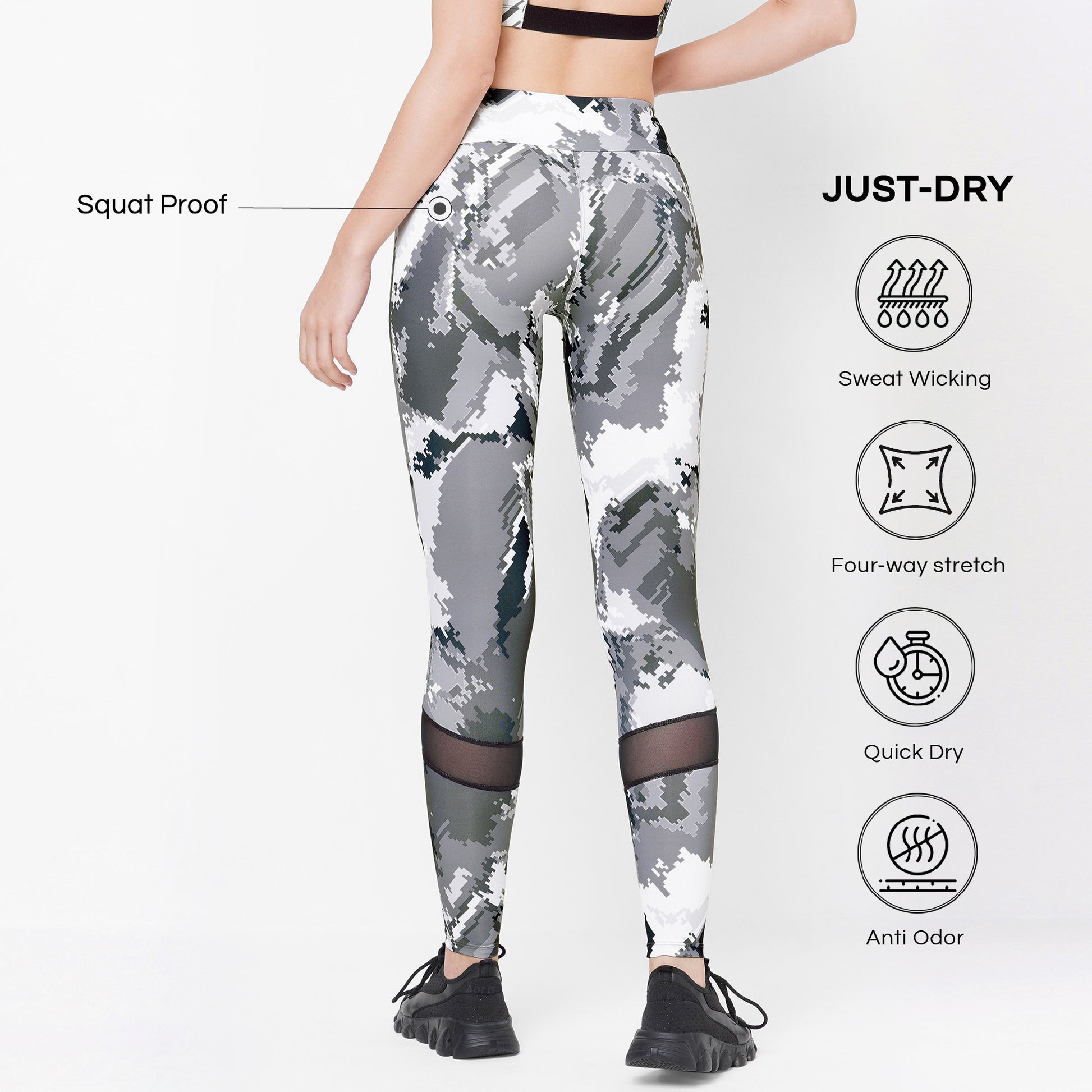 JUST-DRY SEA SALT GREEN 3/4 CAMO PRINTED MESH WORKOUT, 50% OFF