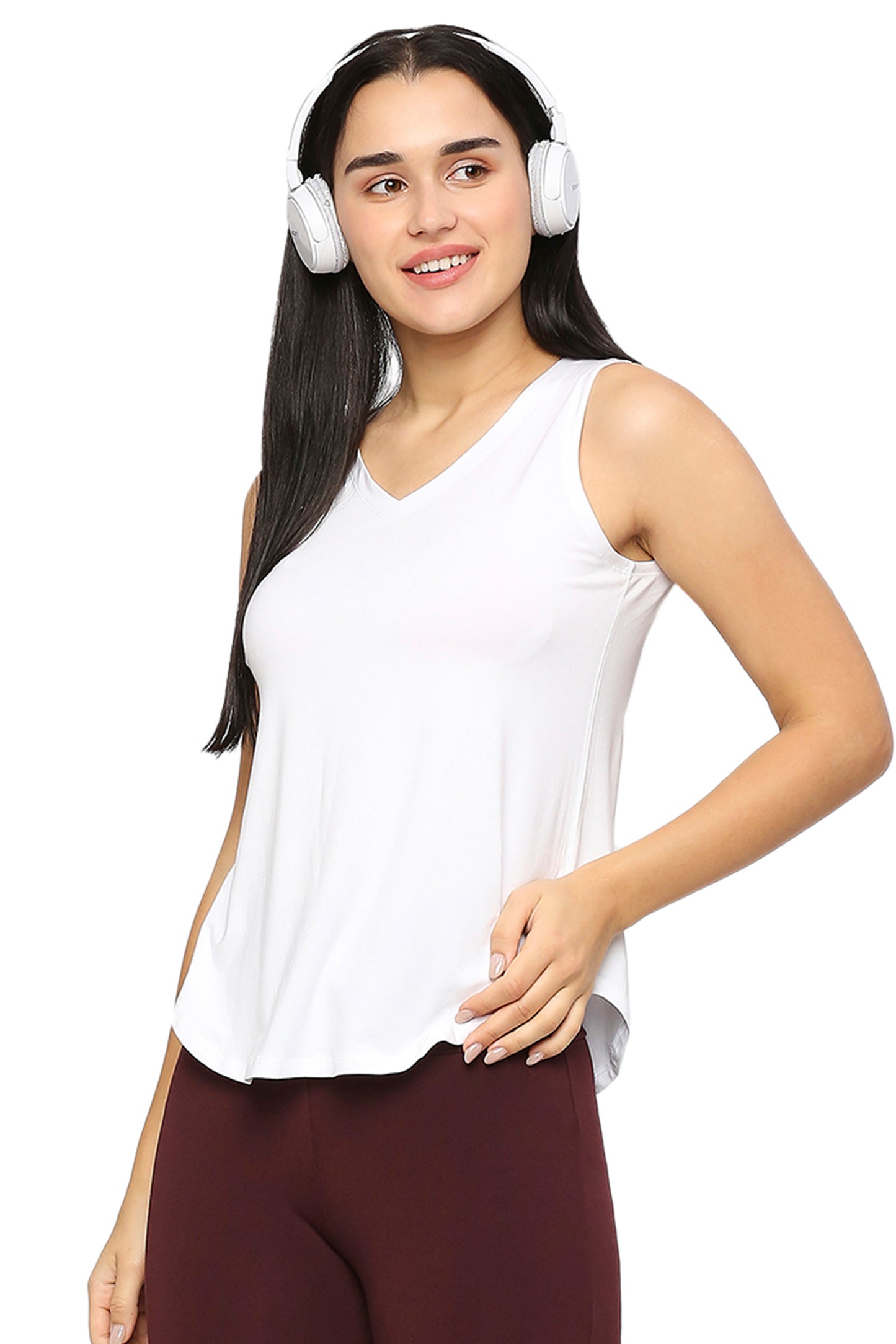 WOMEN SOLID V-NECK VISCOSE TANK TOP