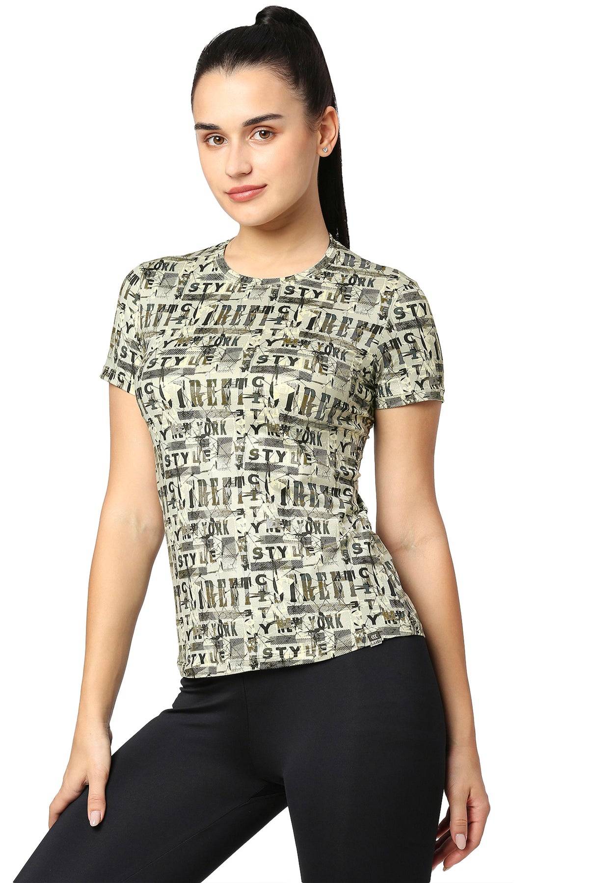 WOMEN’S ALL OVER TYPOGRAPHIC PRINT T-SHIRT
