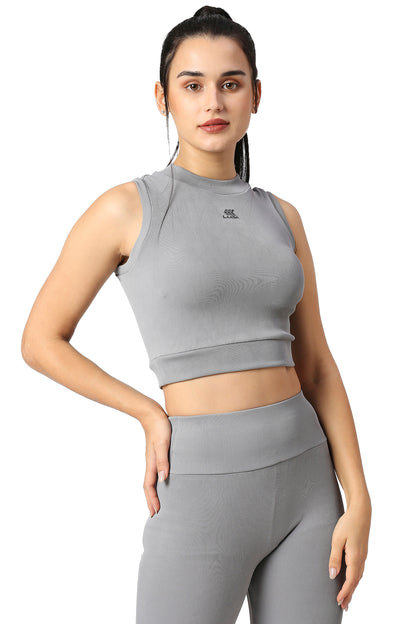 HIGH NECK RIBBED CROP TOP