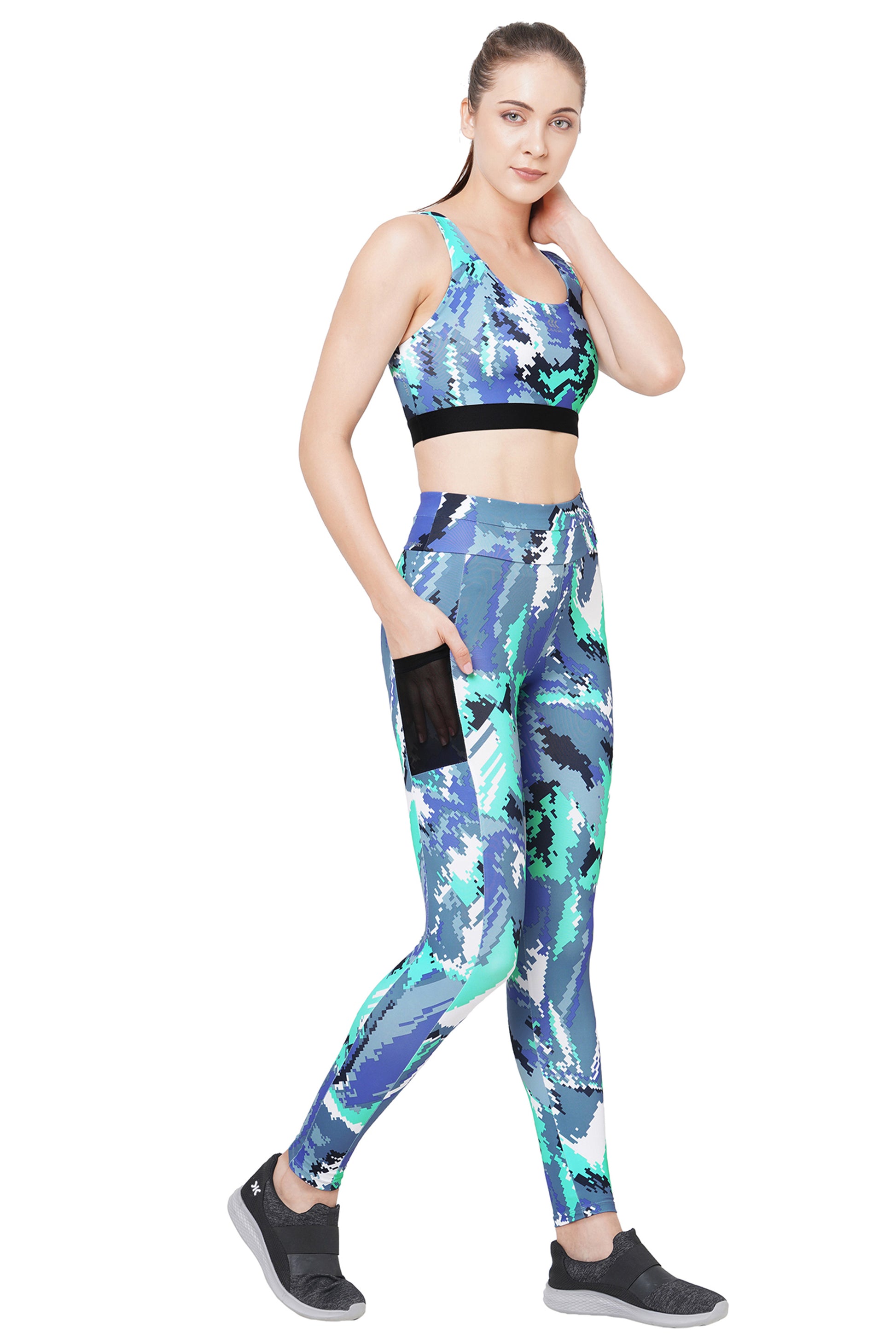 JUST-DRY SEA SALT GREEN 3/4 CAMO PRINTED MESH WORKOUT, 50% OFF