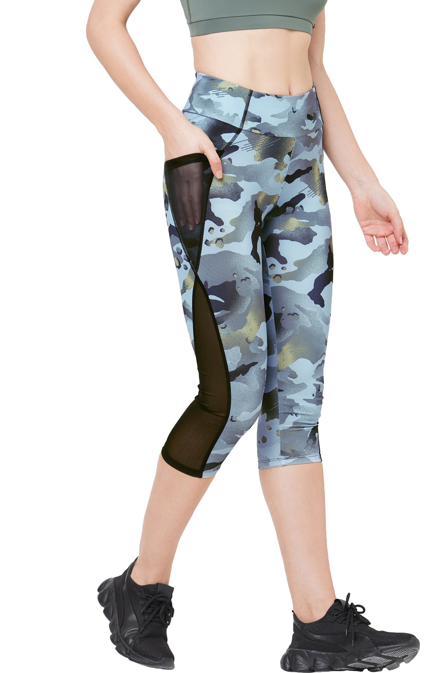 JUST-DRY 3/4 CAMO PRINTED MESH WORKOUT TIGHTS