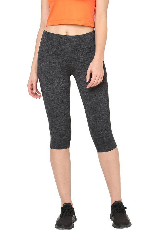 Womens 3/4 Cropped Gym Track Pants Grey Workout Capri