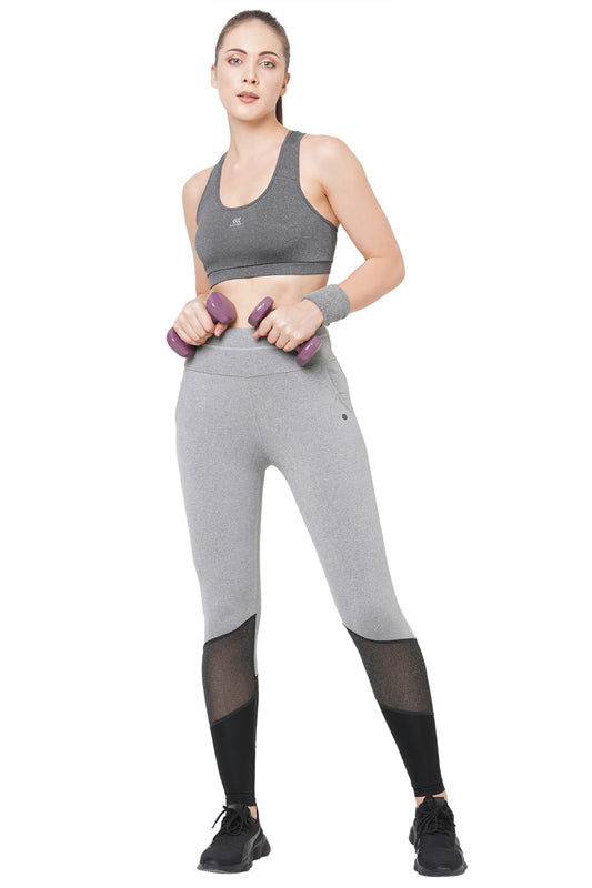 QUANBU Women's Solid Color Yoga Sports Fitness Leggings Nine Points Pants  Gray L Size